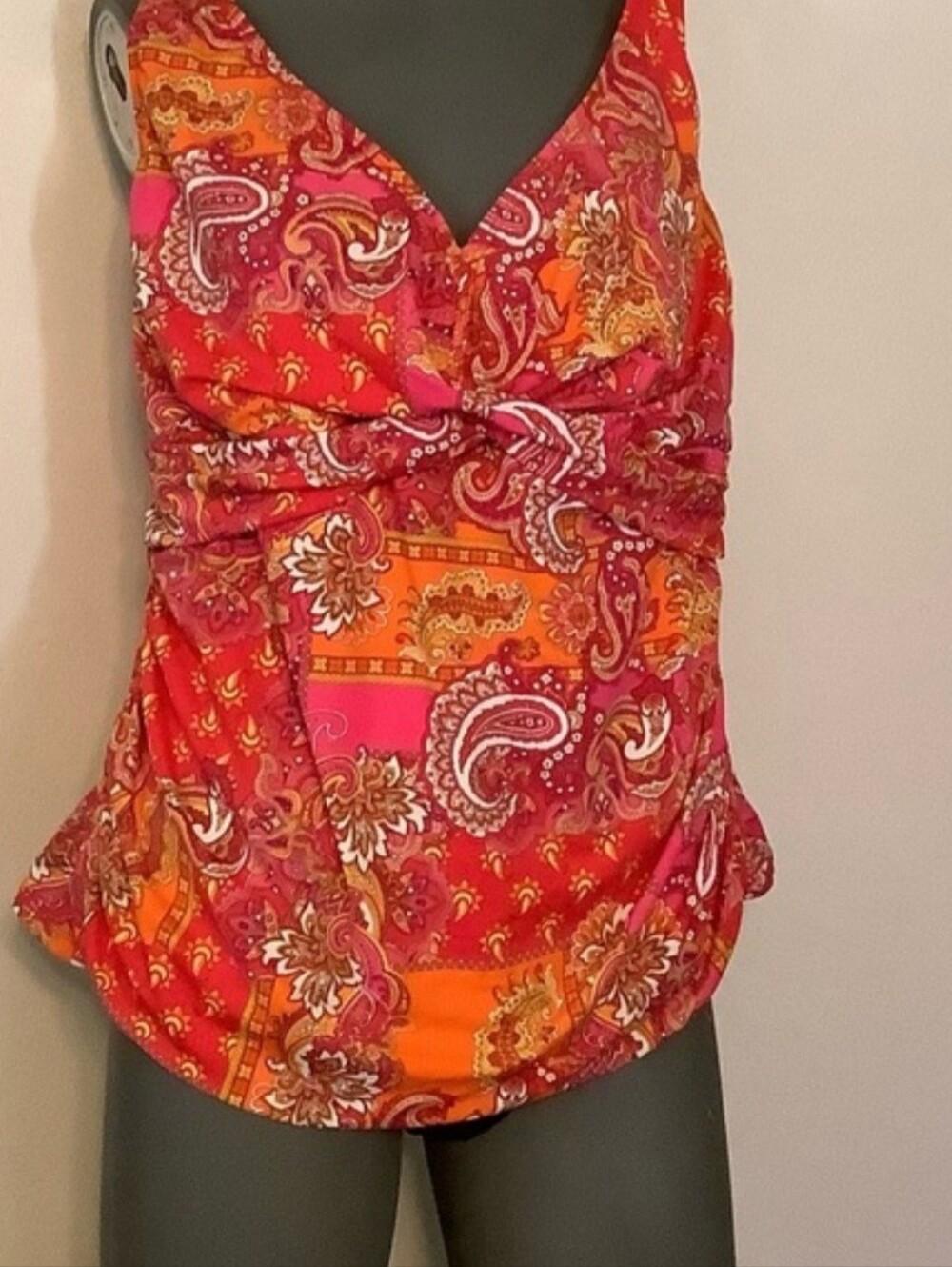 Chaps RALPH LAUREN Women’s Pink-Orange Paisley V-Neck Tank Top Size 18W